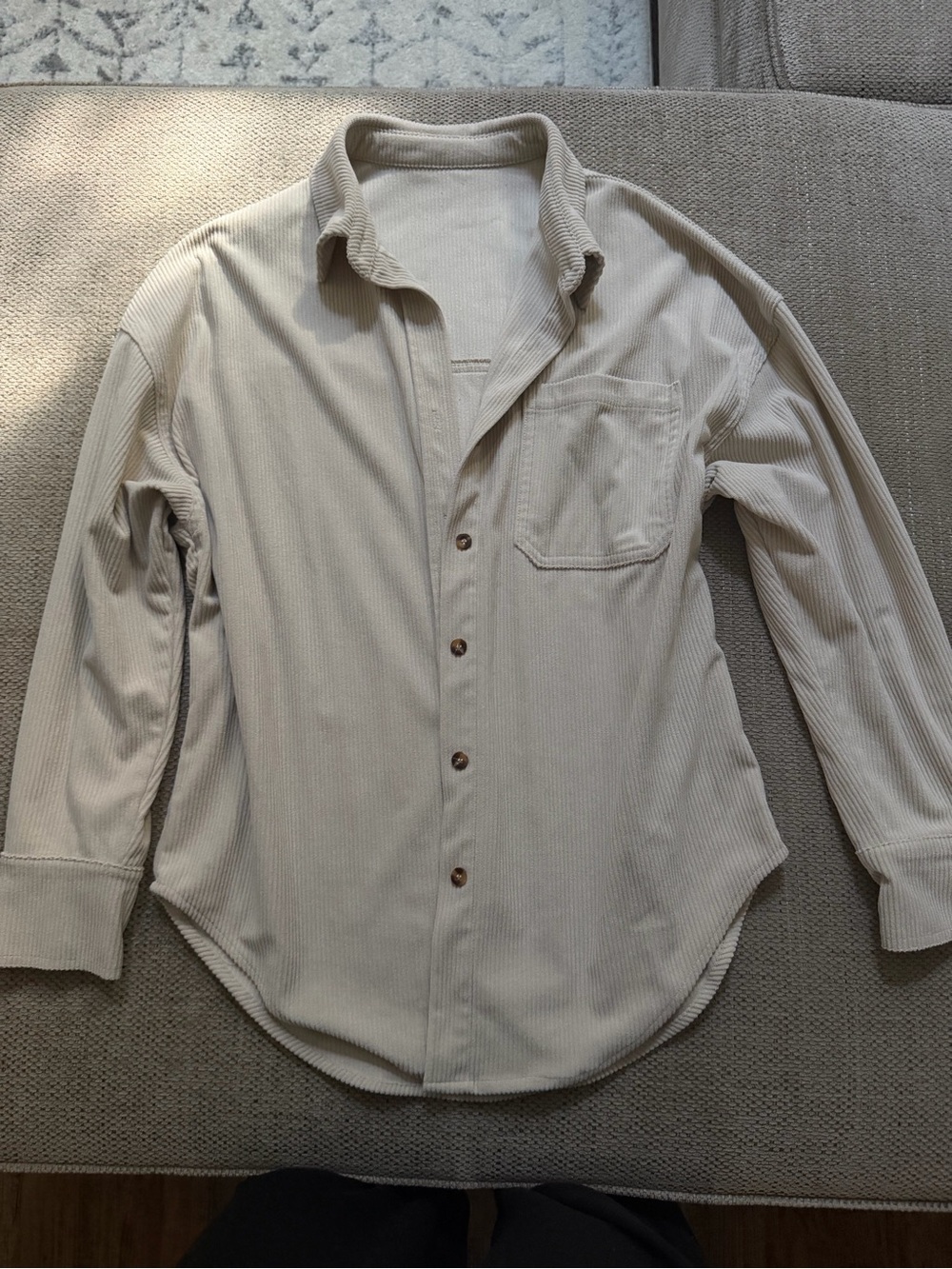 Amazon Women's Button-Down Shirt in Light Cream with Wood-Tone Buttons